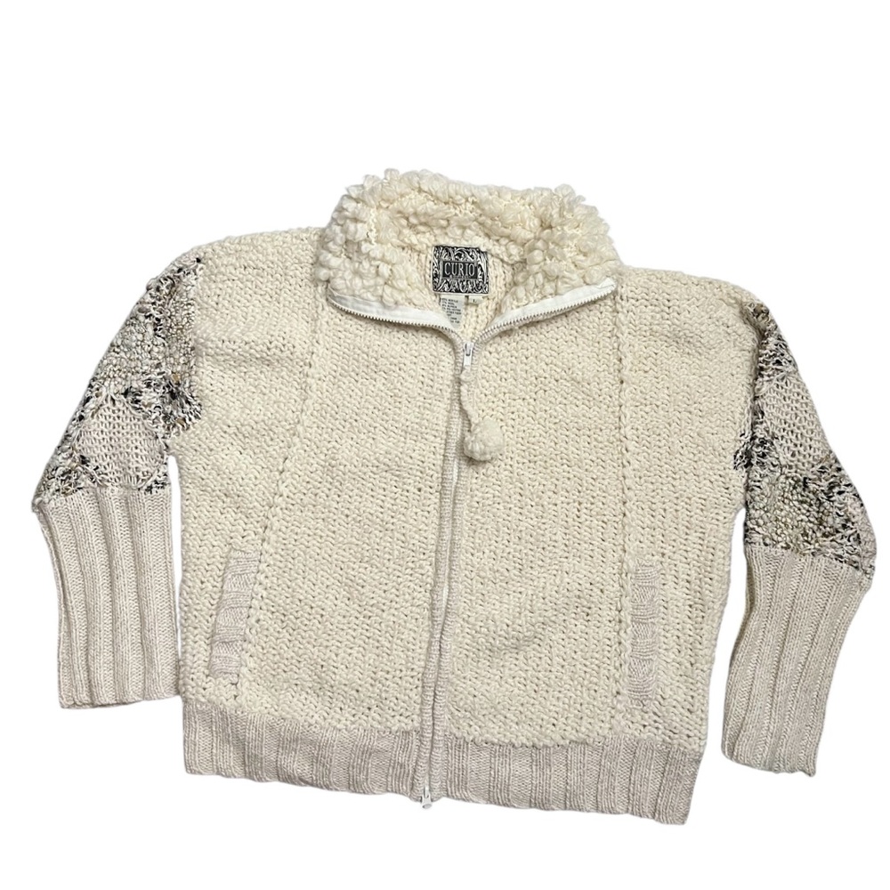 Curio Cream Full Zip Womens Sweater Wool Blend Size Large
